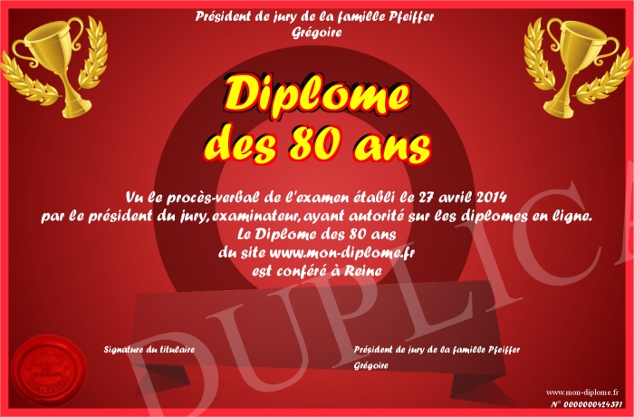 diplome 80 ans